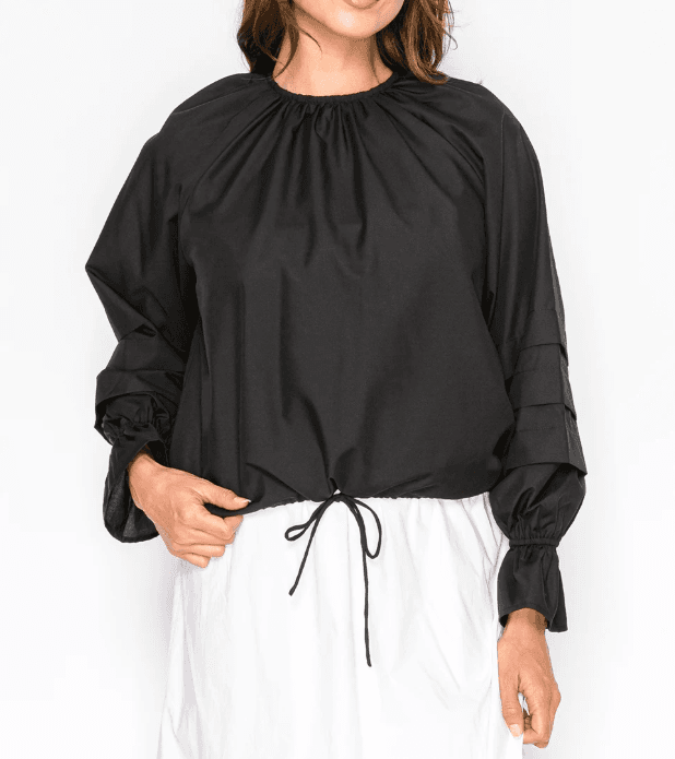 Black Blouse with Tiered Sleeve Detail